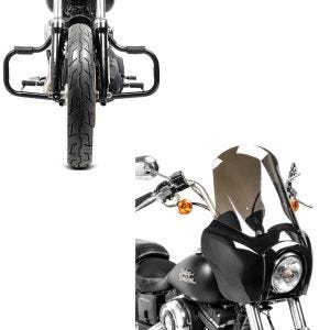 Set: Carenage compatible avec Harley Davidson Dyna Low Rider / Street Bob Craftride MG5 avec pare-brise noir-fumé + Pare Carter compatible avec Harley Davidson Dyna 06-17 Craftride Mustache noir