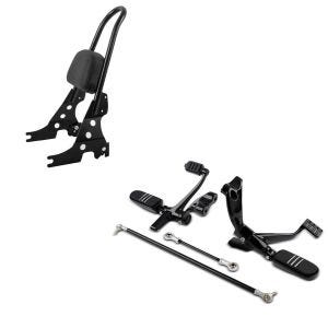Set: Sissybar Harley Sportster 04-20 Fast Rider-L schwarz + Vorverlegte Fußrastenanlage für Harley Sportster 04-13_1