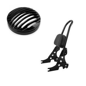 Set: Sissybar Harley Sportster 04-20 Fast Rider-L schwarz + Scheinwerfer Grill Harley Davidson Sportster 04-20 in schwarz_1