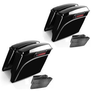 2x Seitenkoffer Stretched BL passend für Harley Davidson Touring 94-13 mit Innenverkleidung schwarz Craftride Spar-Set