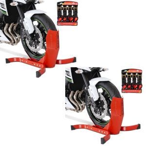 2x ConStands Easy Plus rot - Vorderradhalterung inklusive 4-fach Spanngurt-Set für Anhänger | Zurrschlaufen Radhalter Radklemme Spar-Set_1