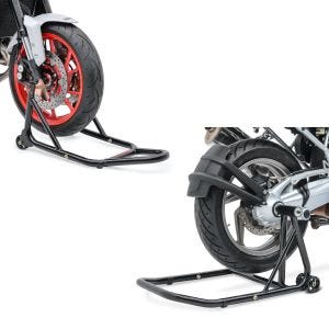 Set: Einarmständer passend für BMW R 12 NineT / R 12 2024 Montageständer Single-Classic schwarz + Montageständer Vorderrad mit gummierten Aufnahmen Motorradheber vorne