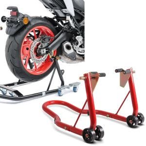Set: Rangierhilfe Montageständer Hinterrad Mover 1 universal schwarz + Montageständer Vorderrad Classic-V Motorradständer mit V-Aufnahmen rot_1
