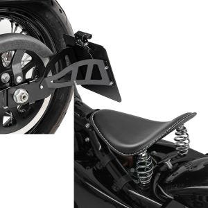 Set: Seitlicher Kennzeichenhalter passend für Honda Shadow VT 600 C 88-00 schwarz + Solo Federsattel passend für Honda Shadow VT 750 / 600 C BR1