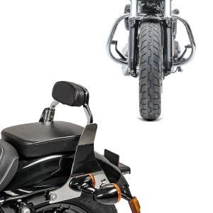 Set: Sissybar abnehmbar Short passend für Harley Davidson Sportster 04-20 chrom Craftride + Sturzbügel passend für Harley Davidson Sportster 1200 Custom 04-20 HS5 chrom Craftride