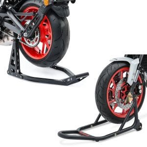 Set: Montageständer Hinterrad Superlight Racing schwarz + Montageständer Vorderrad Evo-V mit V-Aufnahmen gefedert matt_1