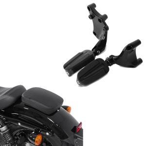 Set: Sozius Fußrasten für Harley Sportster 883 Iron 14-20 mit Halter in + Sozius Saugnapf Sitzpad für Custom Bikes Glider schwarz_1