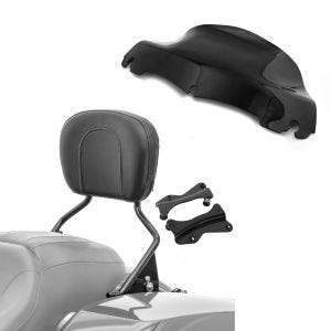 Set: Sissybar für Harley Touring Modelle 09-21 in schwarz + Windschild Wave 9" für Harley- Electra-Street Glide 14-21 schwarz_1