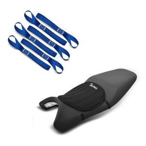 Set: Gel Sitzkissen Neopren M Gelkissen Sitzauflage in schwarz + Zurrschlaufen passend für Spanngurte, 6er Mega Pack Blau