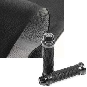 Set: Sitzbank-Bezug in Leder-Optik Matt schwarz + Lenkergriffe 2X 22mm titan
