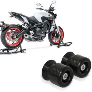 Set: Montageständer Set MV2 Motorradständer vorne und hinten Rangierhilfe + Schwingenschützer Racingadapter Bobbins für Montageständer M6-8 carbon_1