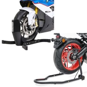Set: Motorradwippe Easy-Plus Motorradständer bis 21 Zoll schwarz-matt + Hinterrad Montageständer Classic Universal schwarz_1