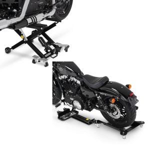 Set: Rail de Rangement M3 noir réglable + Moto Pont elevateur ciseaux Mid-lift XL Cric hydraulique 500kg en noir