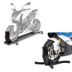 Set: Rangierschiene mit Wippe Smart Mover bis 450 kg in grau + Motorradwippe Easy-Plus Motorradständer bis 21 Zoll schwarz-matt_1