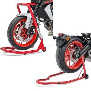 Set: Lenkkopfständer Montageständer Yamaha MT-07 13-21 V5 rot + Hinterrad Montageständer Classic Universal rot_1