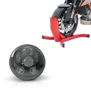 Set: LED Scheinwerfer 5,75 Zoll für Harley Hauptscheinwerfer schwarz + Motorradwippe Easy-Plus Motorradständer bis 21 Zoll rot_1