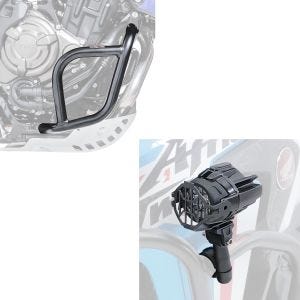Set: Sturzbügel passend für Yamaha Tenere 700 19-24 Schutzbügel + LED Zusatzscheinwerfer mit Sturzbügel Halter und Schutzgitter S22X