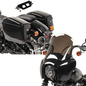 Set: Seitenkoffer für Harley Softail Street Bob 18-20 Satteltasche Nevada + Lampenmaske MG5 für Harley Softail Street Bob 18-20 Lampen Verkleidung_1