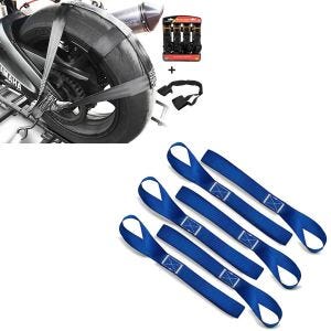 Set: Hinterrad und Lenker Zurrgurt mit 4x Ratschen-Spanngurten Set + Zurrschlaufen für Spanngurte, 6er Mega Pack Blau_1