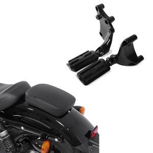 Set: Sozius Fussrasten Set mit Halter passend für Harley Sportster 883 Iron 14-20 BL1 Craftride + Sozius Saugnapf Sitzpad für Custom Bikes Craftride Glider schwarz