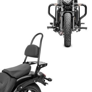 Set : Sissy Bar avec Portebagage Kawasaki Vulcan S/Café 15-24 noir Casual L + Pare cylindre compatible avec Kawasaki Vulcan S/Cafe 15-24 pare carter