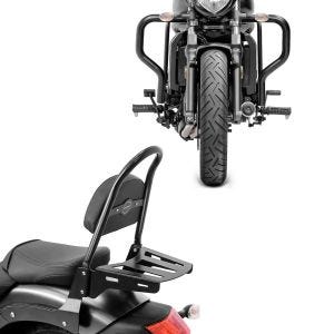 Set : Sissy Bar avec Portebagage Kawasaki Vulcan S/Café 15-24 noir Casual M + Pare cylindre compatible avec Kawasaki Vulcan S/Cafe 15-24 pare carter
