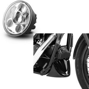 Set: Hauptscheinwerfer LED 5,75 Zoll für Harley in chrom + Bugspoiler für Harley-Davidson Dyna Modelle 06-17 schwarz_1