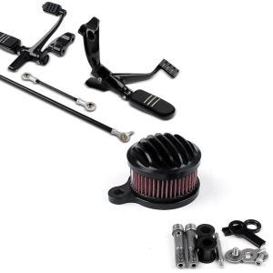Set: Moto commandes avancées compatible avec Harley Davidson Sportster 04-13 Craftride en noir + Filtre à air Stripe compatible avec Harley Davidson Sportster 883 Iron 09-16 Craftride