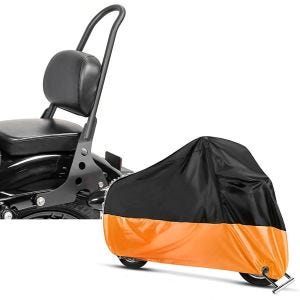 Set: Sissybar Harley Sportster 04-20 Fast Rider-M schwarz + Abdeckplane Harley Sportster 883 / Custom / Hugger / Iron XL -orange_1