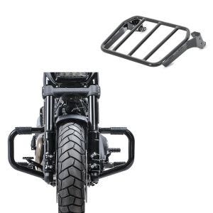 Set: Sturzbügel Mustache II passend für Harley Davidson Softail Fat Bob 114 18-24 schwarz + Gepäckträger für Sissybar passend für Harley Davidson Fat Bob / 114 18-24 schwarz Craftride