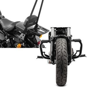 Set: Sissybar passend für Harley Davidson Sportster 883 Iron 09-20 Craftride Fast Rider-XXL inkl. Gepäckträger schwarz + Sturzbügel passend für Harley Davidson Sportster 04-20 Craftride Mustache in schwarz