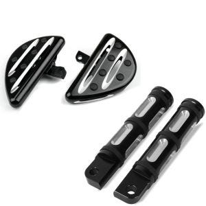 Set: Trittbretter Fahrer-Sozius passend für Harley Davidson Craftride Stripe Mini schwarz + Fussrasten Fahrer-Sozius passend für Harley Davidson Craftride FP5 schwarz