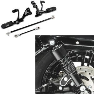 Set: Vorverlegte Fußrastenanlage für Harley Sportster 883 Iron 09-13 + Stoßdämpfer 10,5 Zoll Harley Sportster 883 Iron 09-20 Federbeine_1