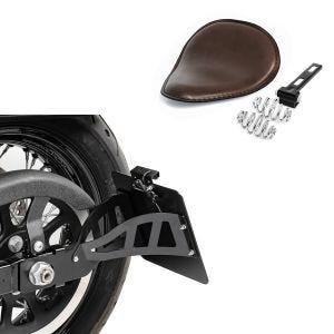 Set: Seitlicher Kennzeichenhalter für Honda Shadow VT 600 C 88-00 schwarz + Solositz mit Federn für Custombikes in braun_1