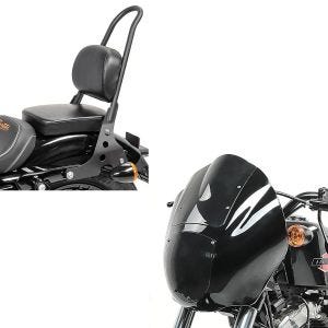 Set: Sissybar passend für Harley Davidson Sportster 04-20 Craftride Fast Rider-M schwarz + Lampenmaske passend für Harley Davidson Dyna / Sportster  Lichtmaske Craftride Q1 dunkel