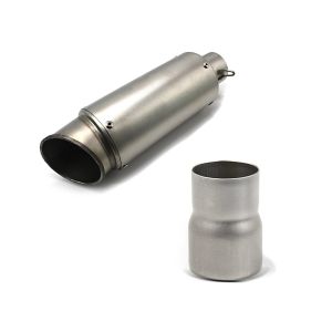 Set: Auspuff Schalldämpfer Pace Edelstahl Titan + Universal Adapter für Krümmer 61mm auf Auspuff 51mm_1