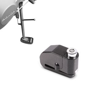 Set: Bremsscheibenschloss Alarm 120dB BS-Motoparts Diebstahlschutz schwarz + Seitenständer Unterlage Ständerunterlage Schwarz_1
