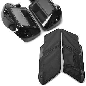 Set: Beinschild für Harley Touring Modelle 2014-2021 belüftet schwarz + Seitenkoffer Organizer WL für Harley 14-21 Satteltaschen Innenwand_1