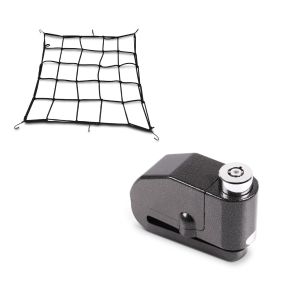 Set: Bremsscheibenschloss Alarm 120dB BS-Motoparts Diebstahlschutz schwarz + Gepäcknetz, , 110 x 110 cm Spannweite_1