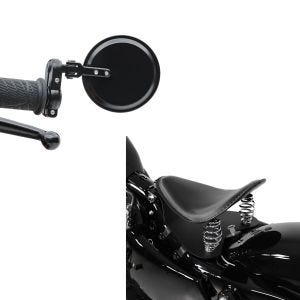 Set : Moto Selle Solo à Ressort Bobber avec plaque de base en noir + Moto Rétroviseur Short Rétroviseur du guidon en noir