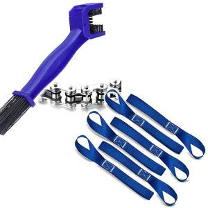 Set: Reinigungsbürste Motorradkette blau + Zurrschlaufen für Spanngurte, 6er Mega Pack Blau_1