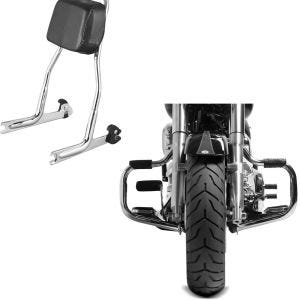 Set: Sissybar passend für Harley Davidson Softail Deluxe 05-17 Craftride Fast Rider-XS chrom + Sturzbügel passend für Harley Davidson Softail Deluxe 2005-2017 Craftride Mustache chrom