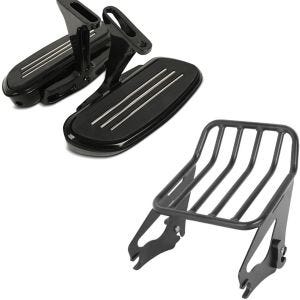 Set: Sozius Trittbretter passend für Harley Davidson Touring 93-24 Craftride CF2 mit Halter schwarz + Gepäckträger W1 Abnehmbar passend für Harley Davidson Touring Modelle 09-24 schwarz Craftride