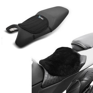 Set: Gel Sitzkissen Neopren M Gelkissen Sitzauflage in schwarz + Lammfell Sitzkissen CA710 22 X 29cm