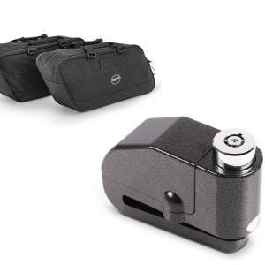 Set: Koffer Innentaschen für Harley- Touring 94-21 BG1 Paar + Bremsscheibenschloss Alarm 120dB BS-Motoparts Diebstahlschutz schwarz_1