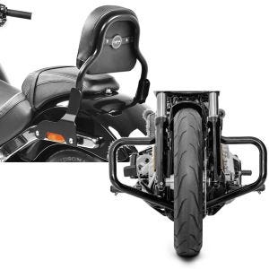 Set: Sissy Bar CSS Fix für Harley- Sport Glide 18-21 schwarz + Sturzbügel für Harley Softail Sport Glide 18-21 Mustache schwarz_1