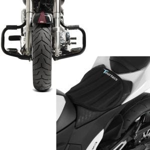 Set: Sturzbügel passend für Harley Davidson Softail 2000-2017 Craftride Mustache schwarz + Motorrad Gel Sitzkissen Tourtecs Neopren L Gelkissen Sitzauflage in schwarz