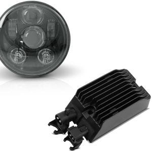 Set: LED Scheinwerfer 5,75 Zoll für Harley Hauptscheinwerfer schwarz + Spannungsregler für Harley- Sportster 14-20 Gleichrichter Laderegler_1
