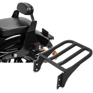 Set: Sissy Bar court compatible avec Harley Davidson Sportster 04-20 noir Craftride + Portebagages compatible avec Harley Davidson Sportster, Dyna, Softail noir Craftride