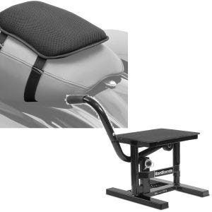 Set: Gel Sitzkissen S Komfortkissen universal in schwarz + Mechanischer Enduro Motorradständer Cross-Lift M bis 160kg schwarz_1